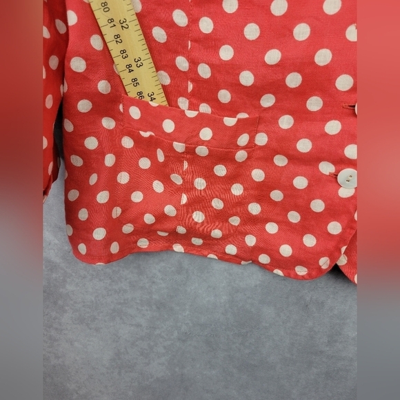 Talbots Retro Red and White Polka Dot Linen Button Down Blouse Linen Blazer 12 - Picture 5 of 8